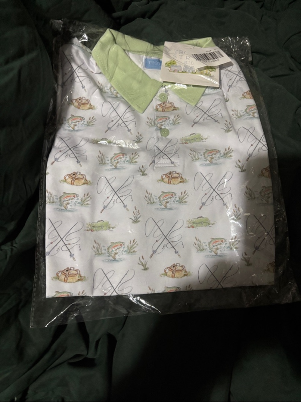 Trotters Boys Light Green Collared Fishing Print Matching Set